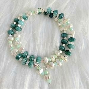 Sea Blue Chalcedony with Silver Wrap Bracelet